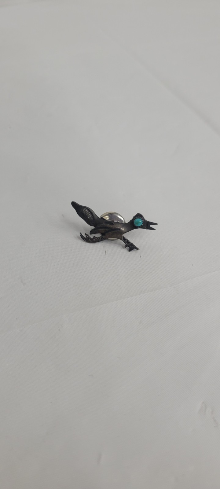 Vintage Road Runner Pin Silver Tone Turquoise Eye