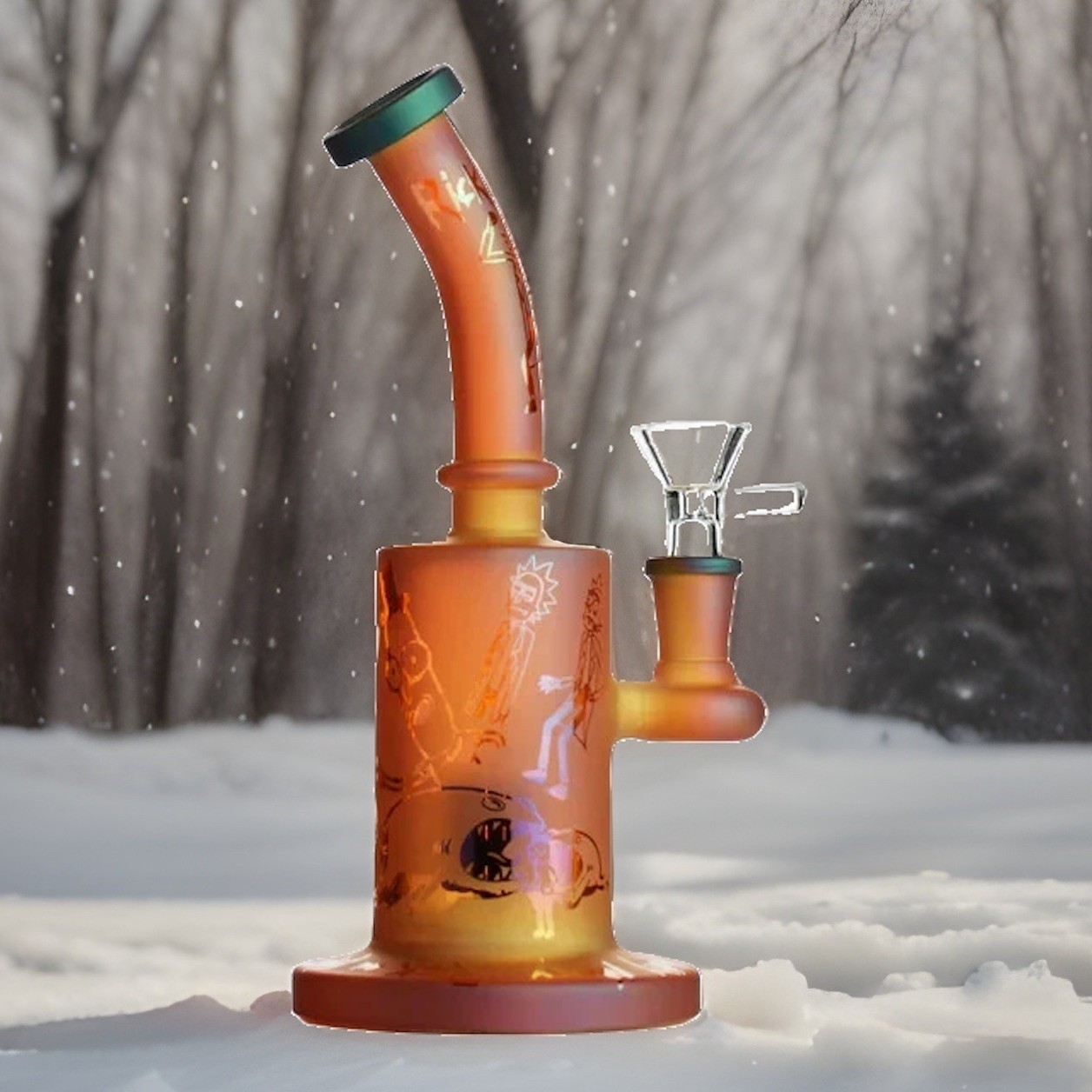 Ricky-Morty  Frosted Glass Water Pipe W/ 14mm Herb Bowl Thick Glass - USA