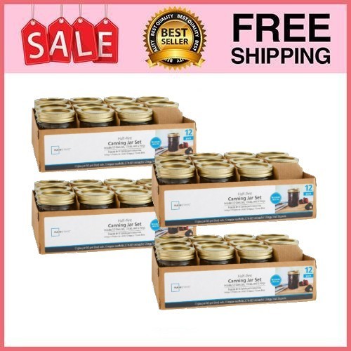 4 Box 8 oz Mason Jars, Regular Mouth Half Pint Canning Jars, 12-Pack Glass Jars