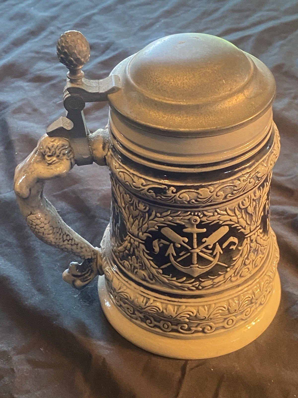 Vintage Thewalt Western Germany Beer Stein Mermaid Handle Nautical Hipp Hurrah
