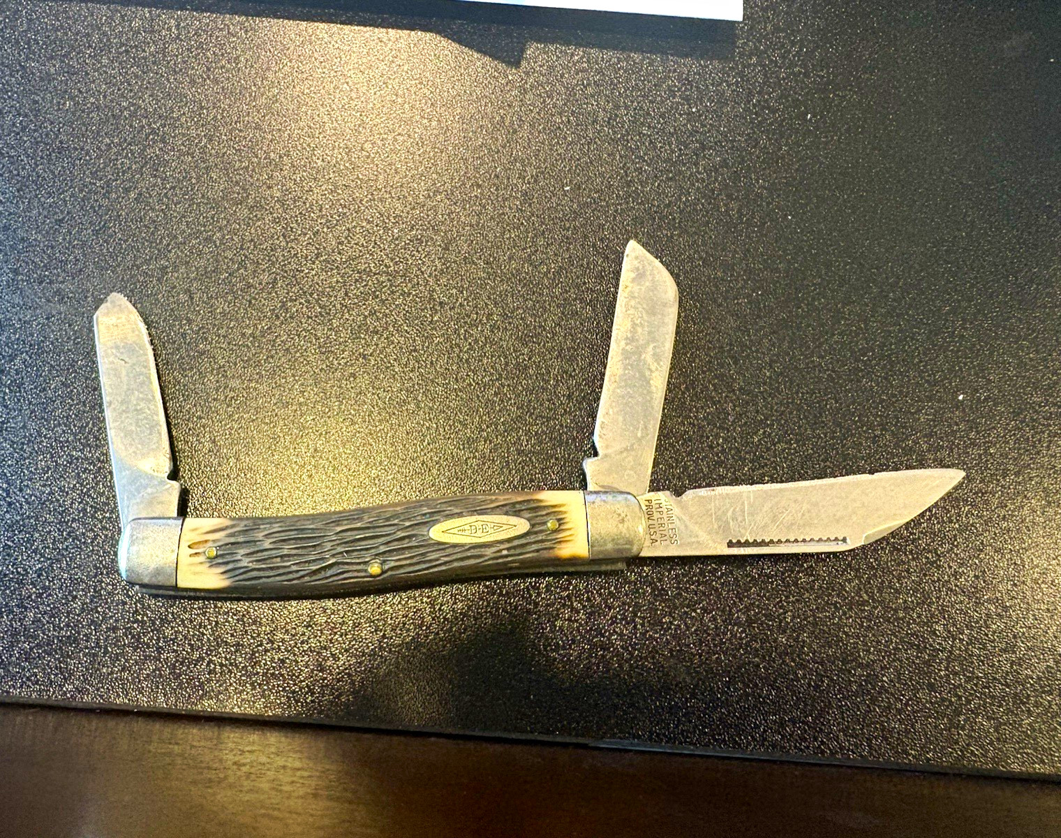 Vintage Imperial Prov USA 3 Blade Stockman Pocket Knife Jigged Handle Stainless