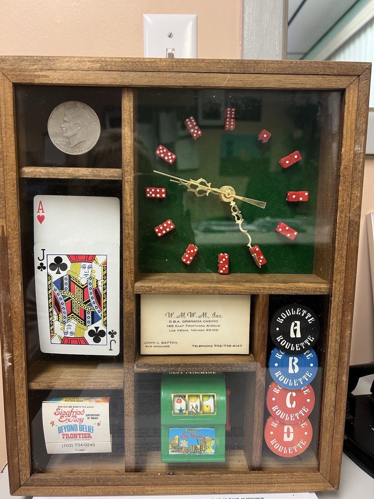 Vintage Las Vegas Casino Shadow Box Clock 1980s Old Vegas Memorabilia Decor