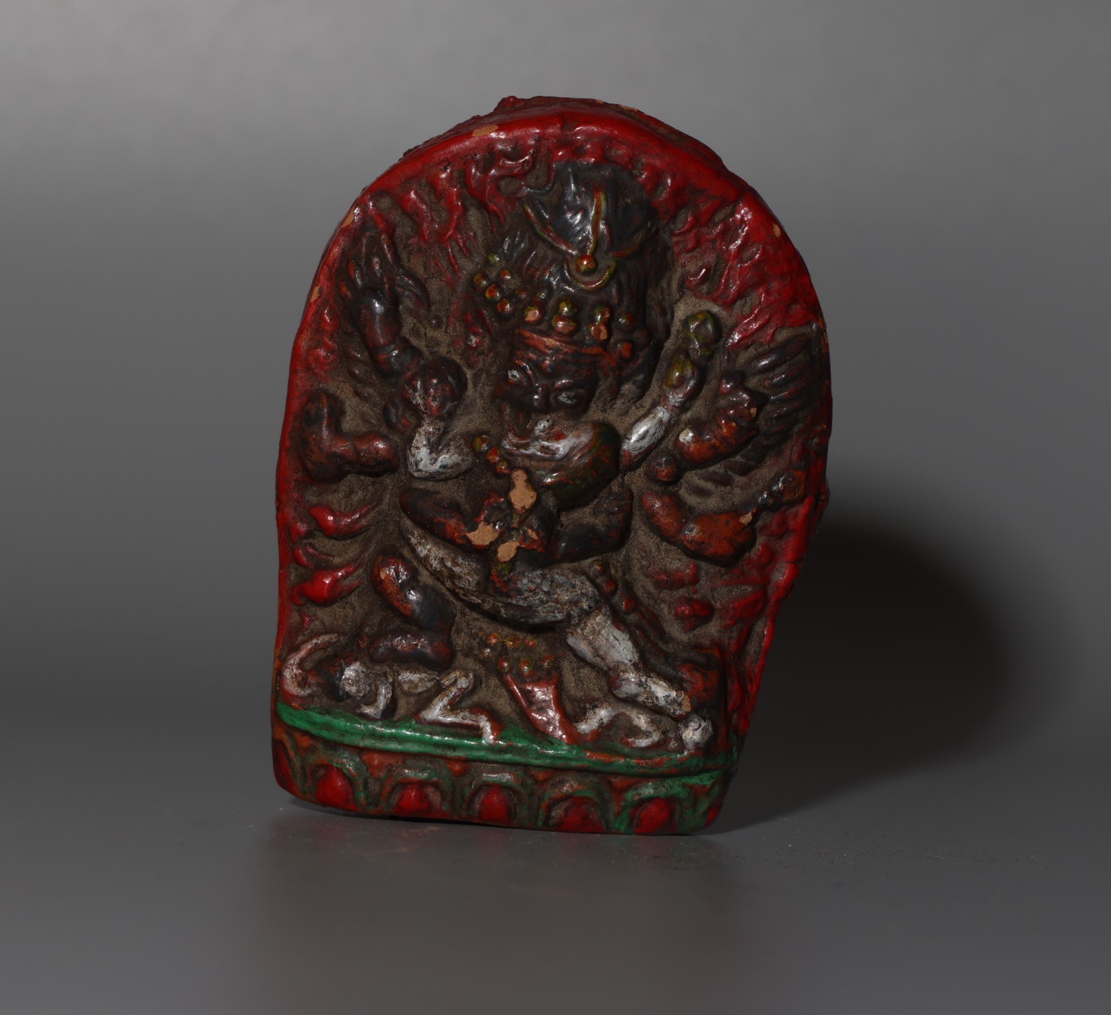 Tibet 1800s Old Antique Buddhist Painted Clay Tsa Tsa Vajrakila Buddha Statue