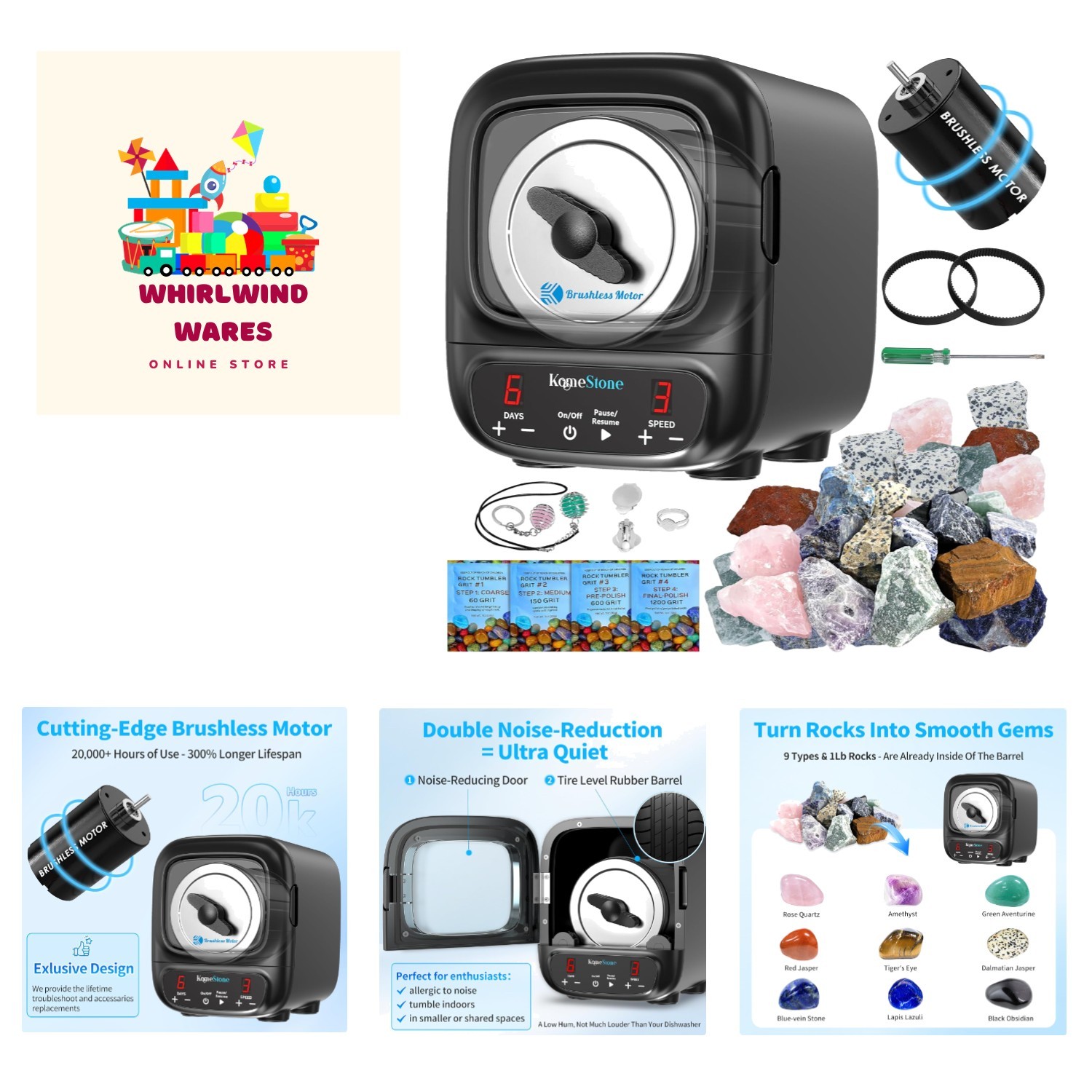 Ultra Quiet 3LB Rock Tumbler Kit for Adults - Professional Polish Without Noise