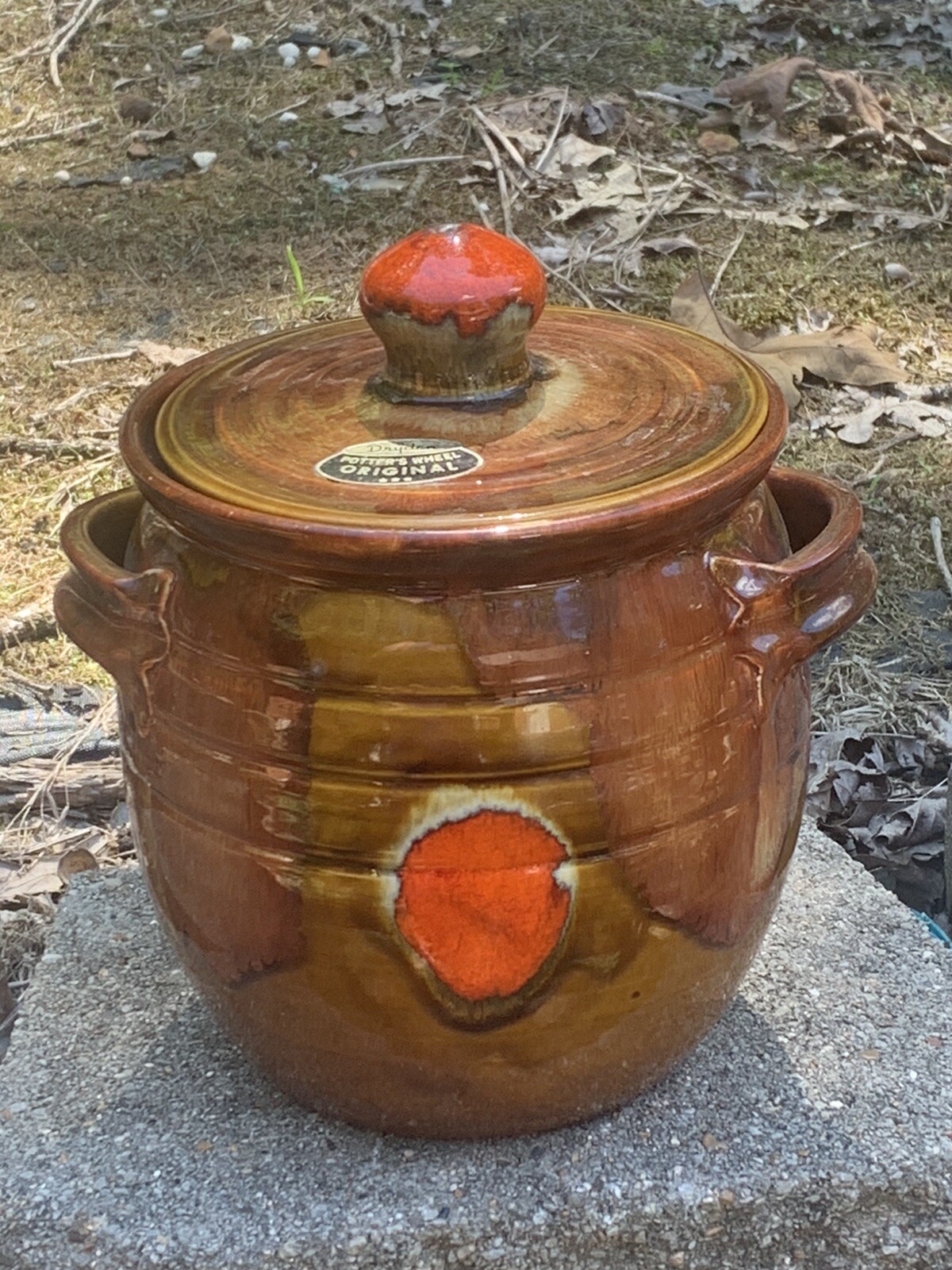 VINTAGE POTTERS WHEEL ORIGINAL 1979 SIGNED JK DRYDEN COVERED COOKIE JAR (SH)