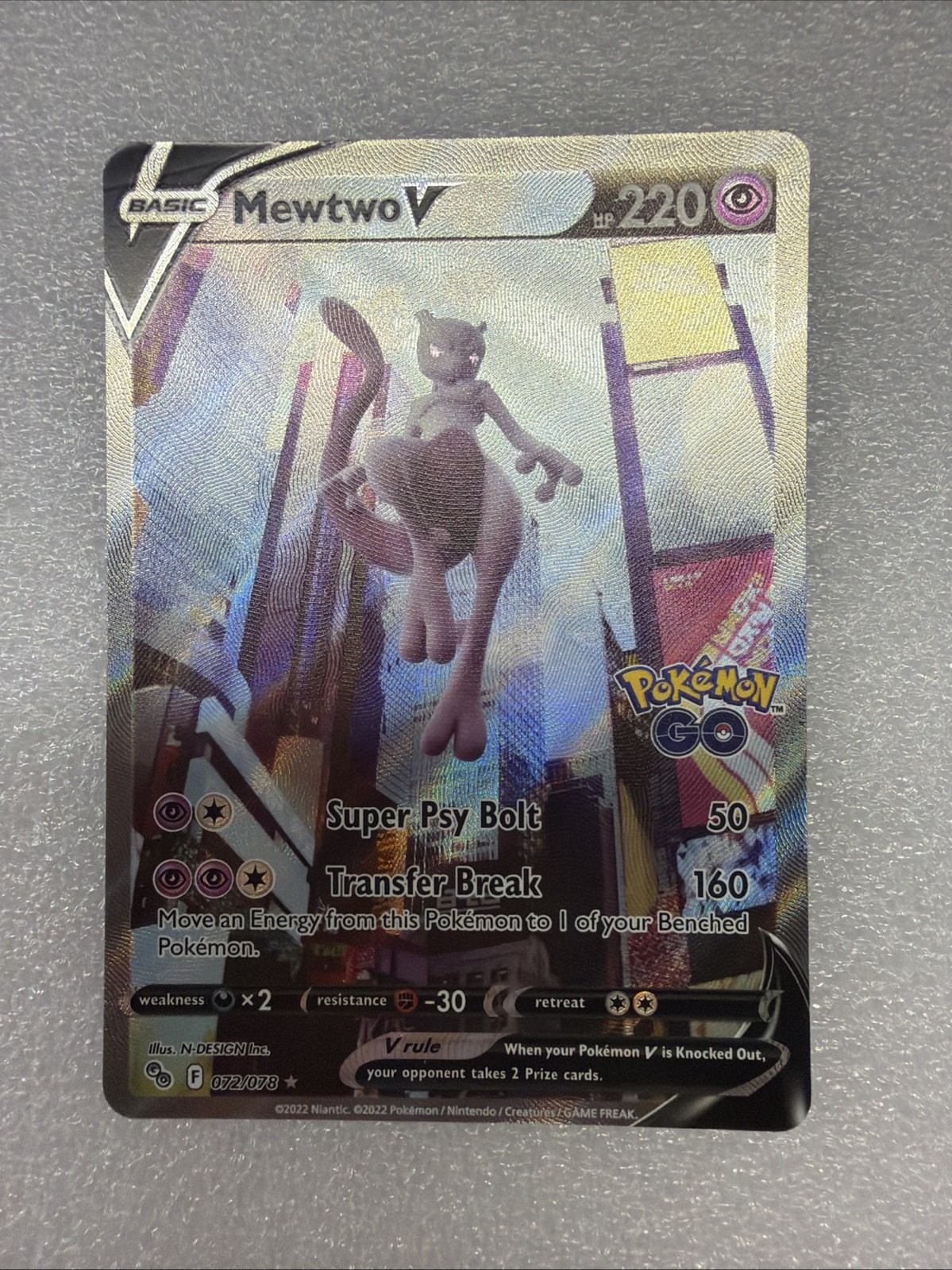 2022 Pokémon Go TCG Mewtwo v Alternate Full Art HOLO Card 072/078 MINT 2022 Pokémon Go TCG Mewtwo v Alternate Full Art HOLO Card 072/078 MINT