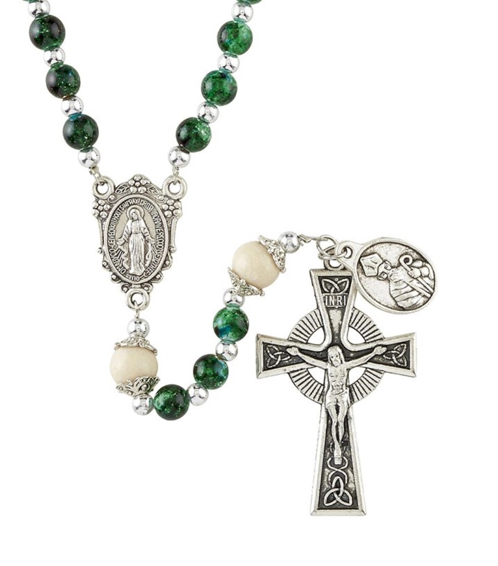 St Patrick Green Marbled Rosary,  New Gftshp-64