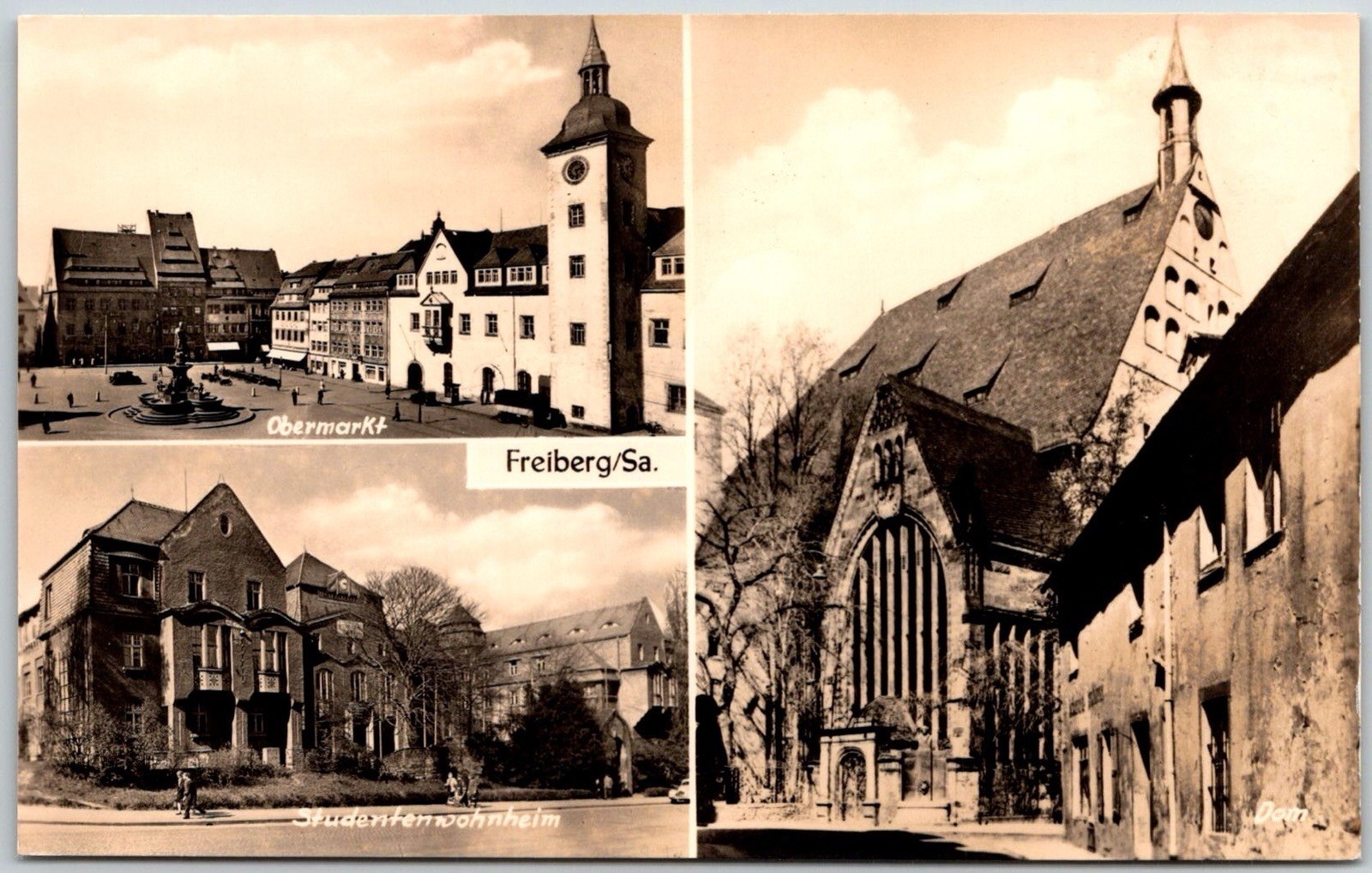 Views Obermarkt Square Student Dormitory Freiberg Germany Historic RPPC Postcard