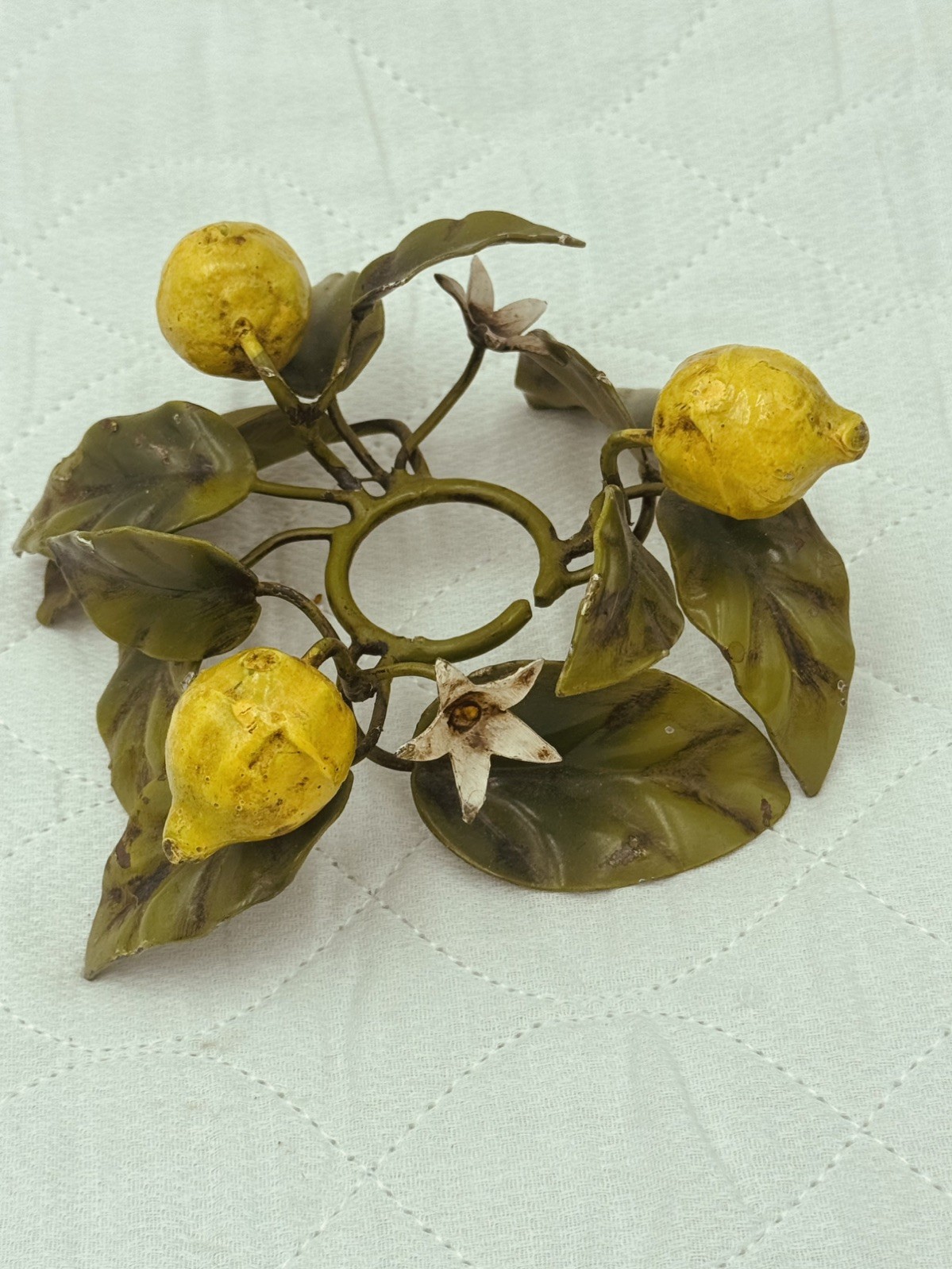 Vtg Italian Tole Lemon Candleholder Toleware Cottagecore Shabby Chic