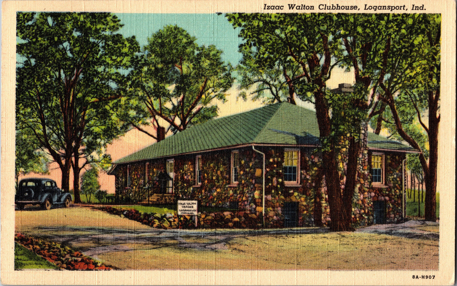 Vintage Postcard Indiana Logansport 1950 Izaac Walton Clubhouse