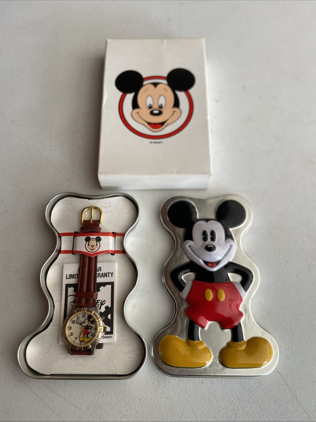 Disney Time Works Thumbs Up Mickey Mouse Wristwatch w/ Box & Tin Case
