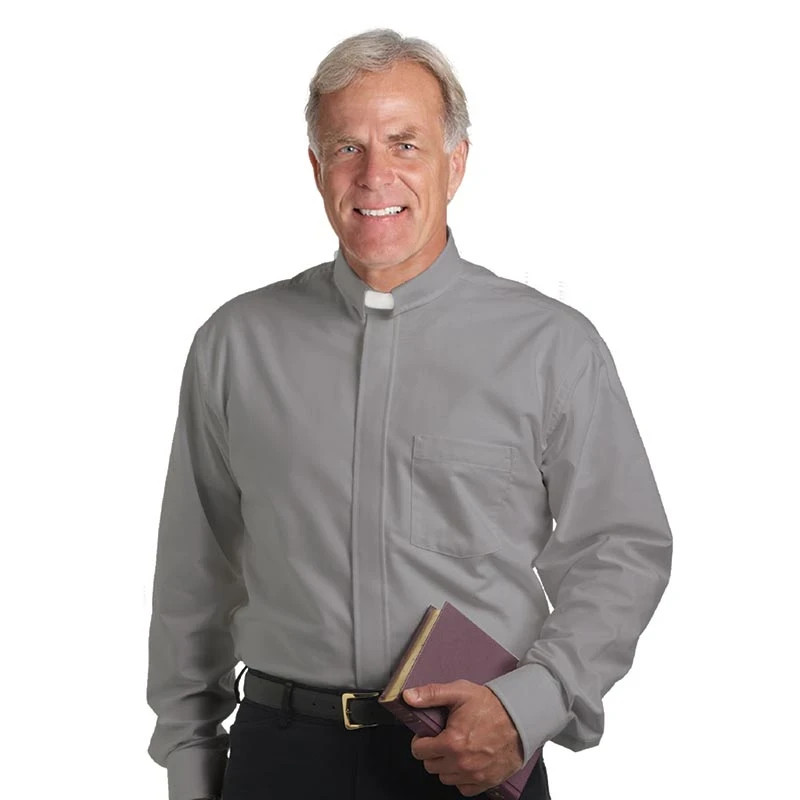 Long Sleeve Tab Collar Shirt - Gray Size 18.5 36-37 Easy-Care Broadcloth