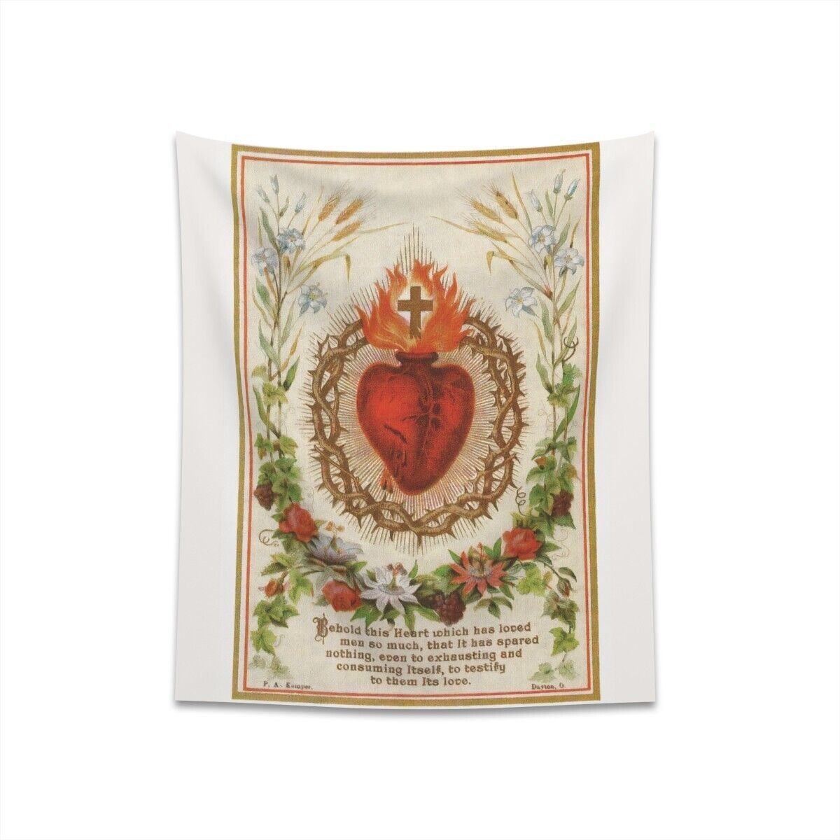 Sacred Heart of Jesus Vintage Holy Card Religious Tapestry 34x40 