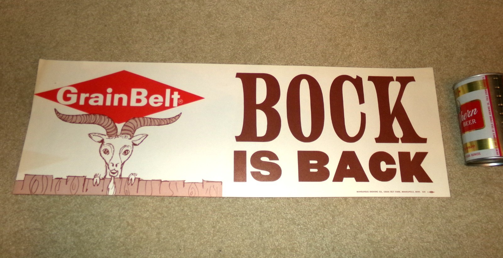 1960\'s GRAIN BELT BOCK is back wall sign MINNESOTA  NOS