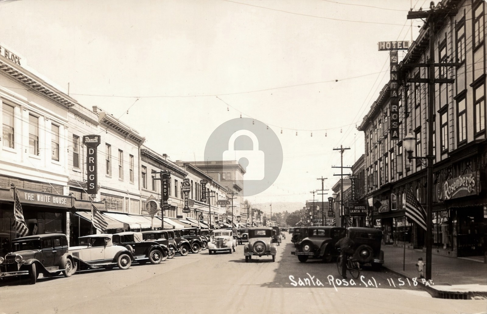 CA Santa Rosa California Street View Rexall Cars 1930s RPPC Photo Postcard COPY