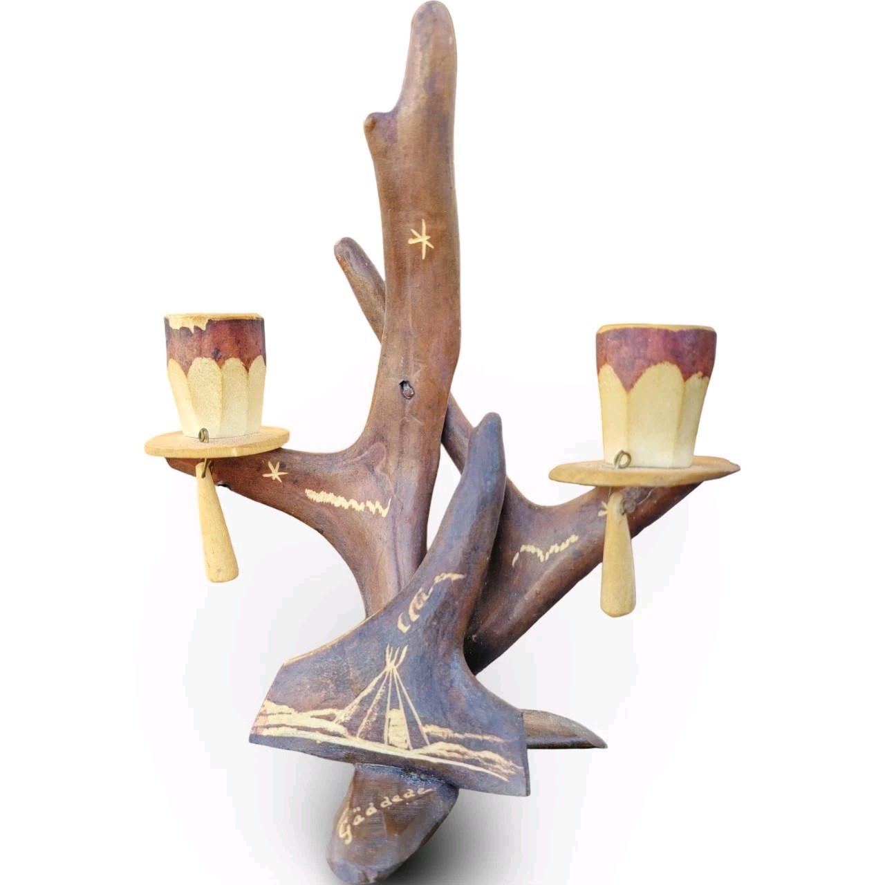 Vintage Sami Reindeer Antler Candle Holder Candelabra Gäddede Scrimshaw Folk Art Vintage Sami Reindeer Antler Candle Holder Candelabra Gäddede Scrimshaw Folk Art
