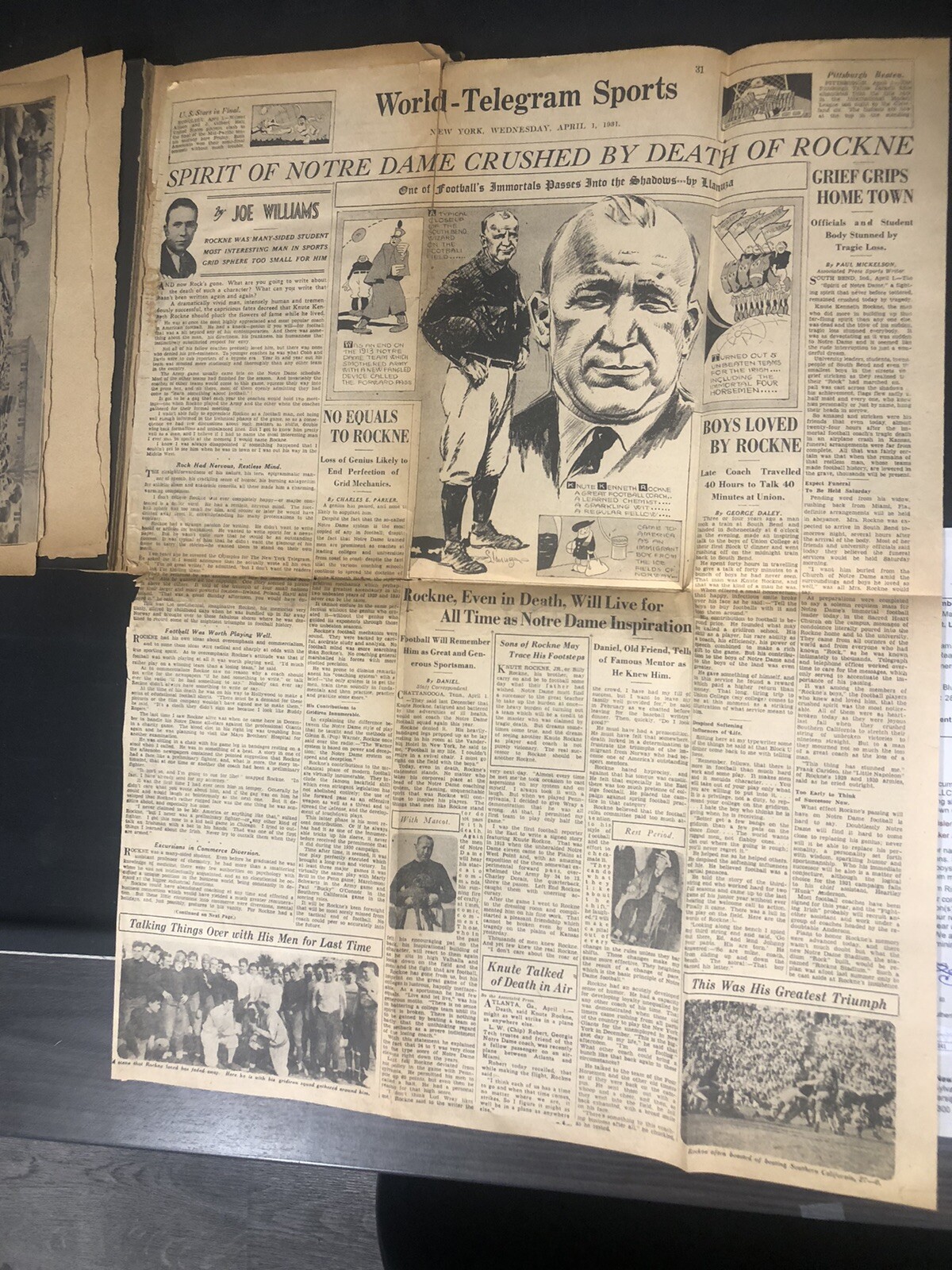 RARE Vintage 1931 Scrapbook Knute Rockne Death Notre Dame & Four Horsemen 33 pgs