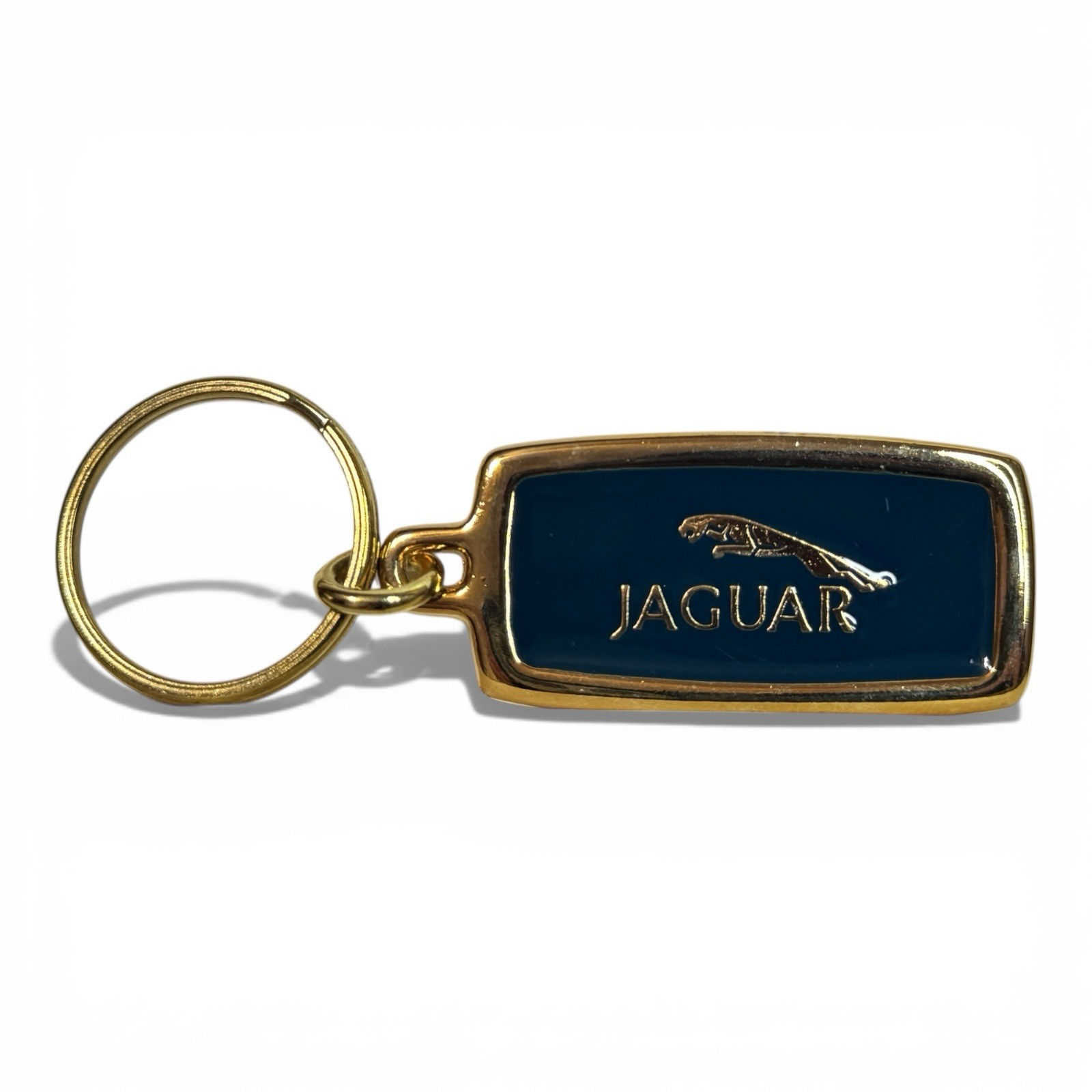Vintage 1970s Jaguar Blue Enamel Keychain By KARRIERS USA Gold Tone Rare