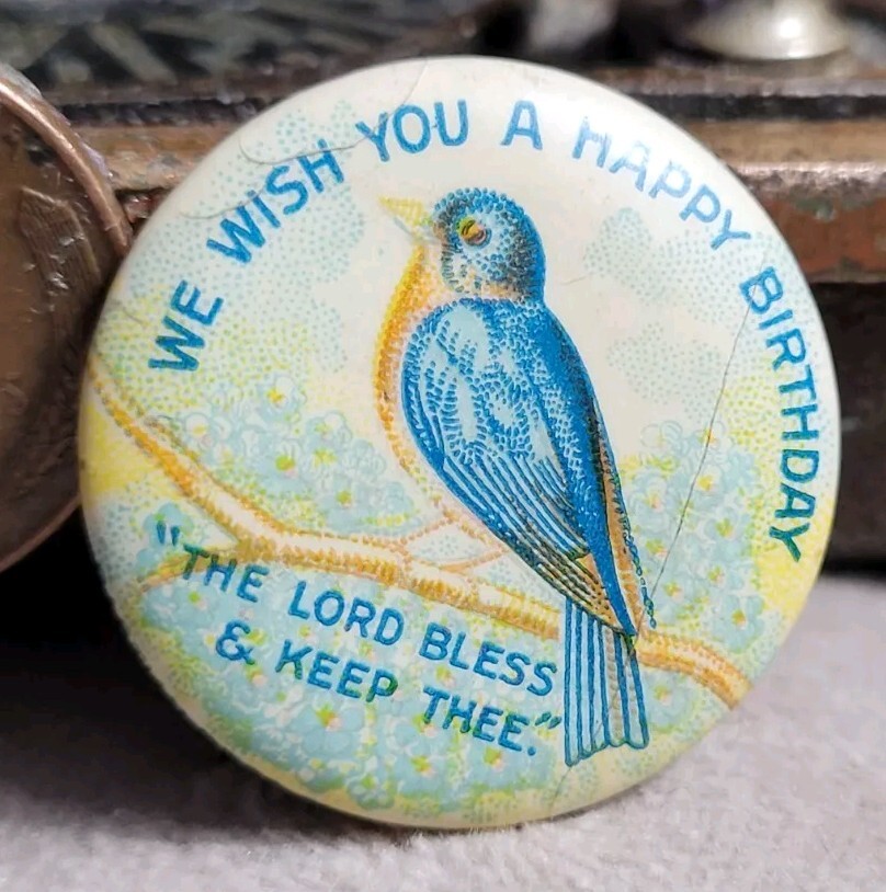 Vintage Christian Birthday Wishes Pinback Button 1950s