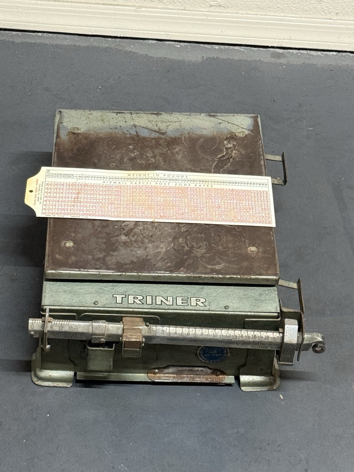 Vintage TRINER Chicago Postal Parcel Scale Industrial Decor w/ Phoenix 1965 Seal