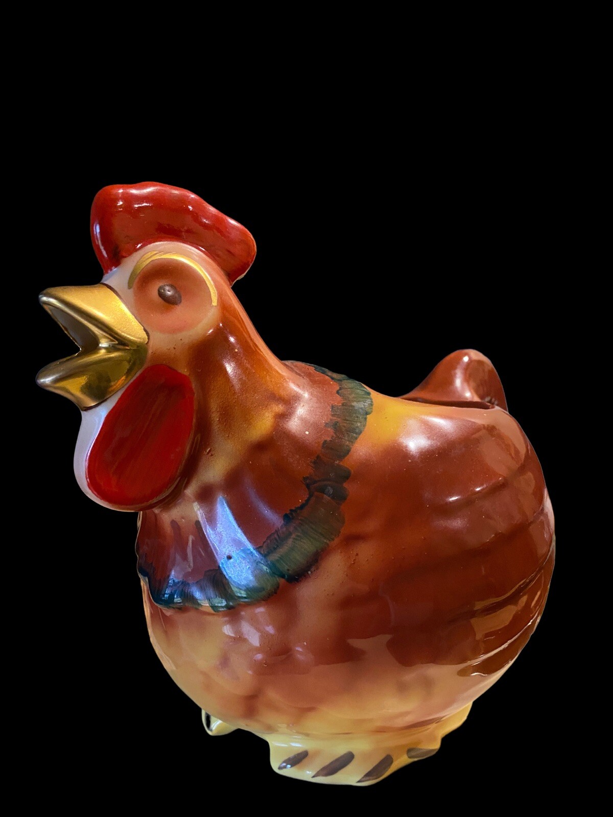 ANTIQUE SHAWNEE PATENTED CHANTICLEAR ROOSTER MILK PITCHER GOLD TRIM - Rare ANTIQUE SHAWNEE PATENTED CHANTICLEAR ROOSTER MILK PITCHER GOLD TRIM - Rare