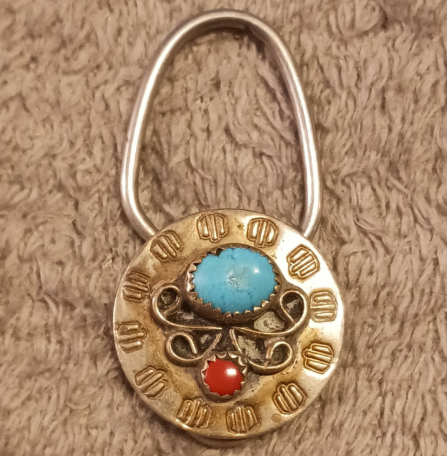 Bennett Pat. Pend. C-31 Brass Lock Keep w/ Turquoise & Red Stones