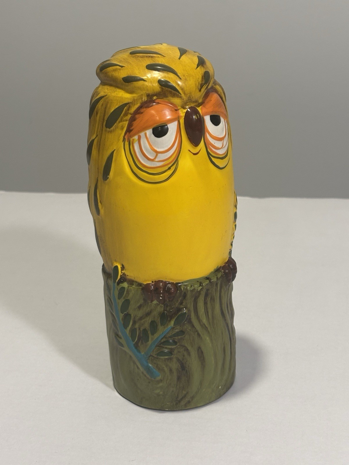 Vintage 1970s Takahashi San Francisco Ceramic Yellow Owl Hairspray/Vanity Cover