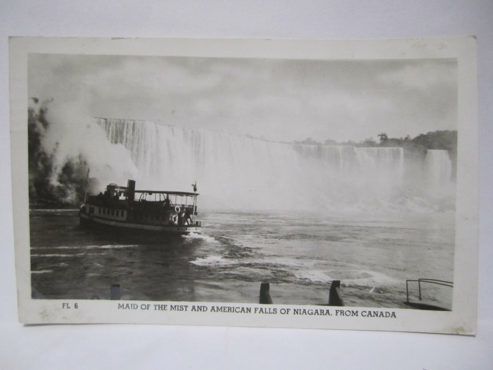 MAID OF MIST & AMERICAN FALLS POSTCARD NIAGARA FALLS CANADA NY NEW YORK RPPC \'52