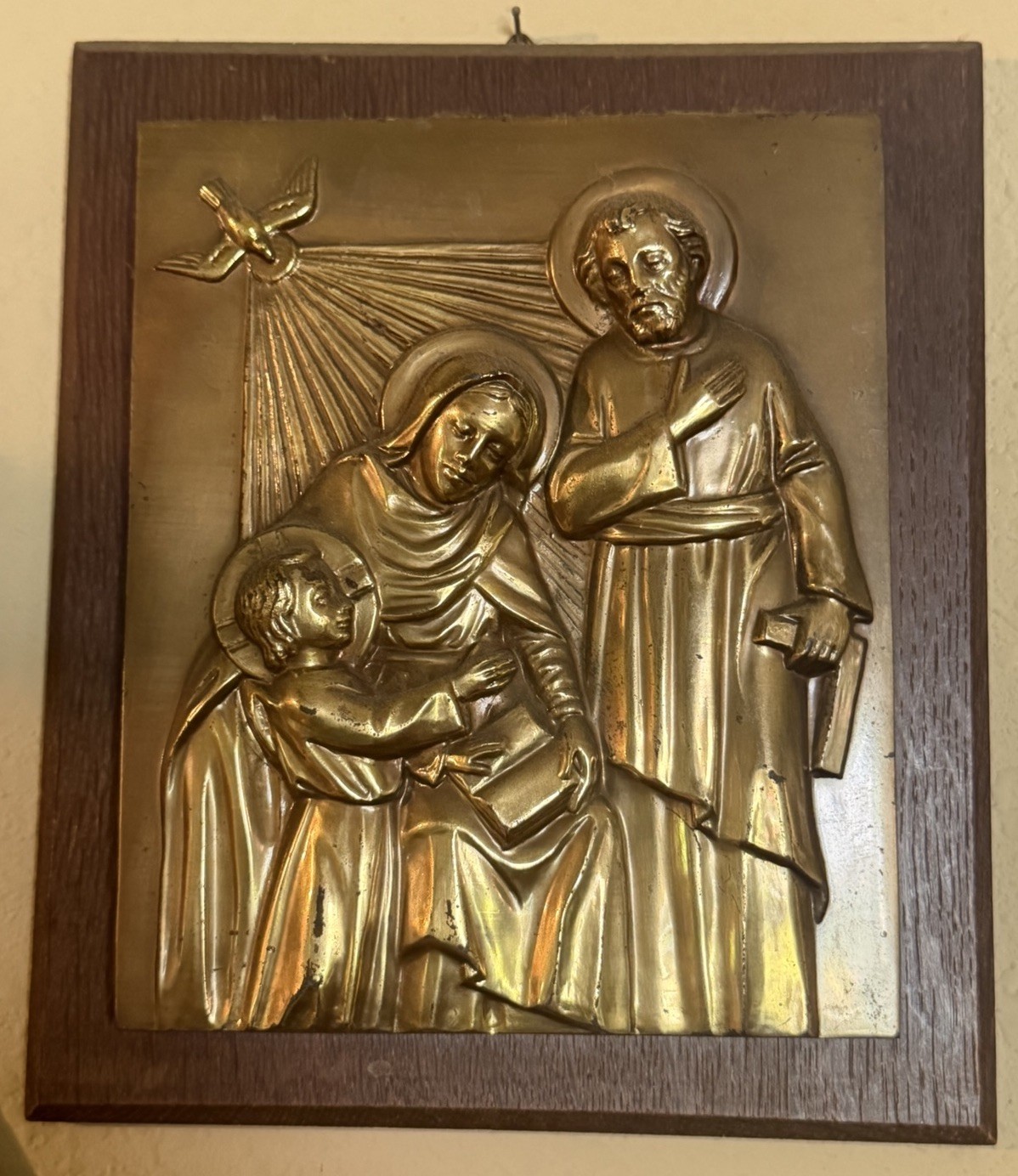 German Solid Brass Holy Spirit Dove Jesus Mary Joseph Christian Vintage Germany