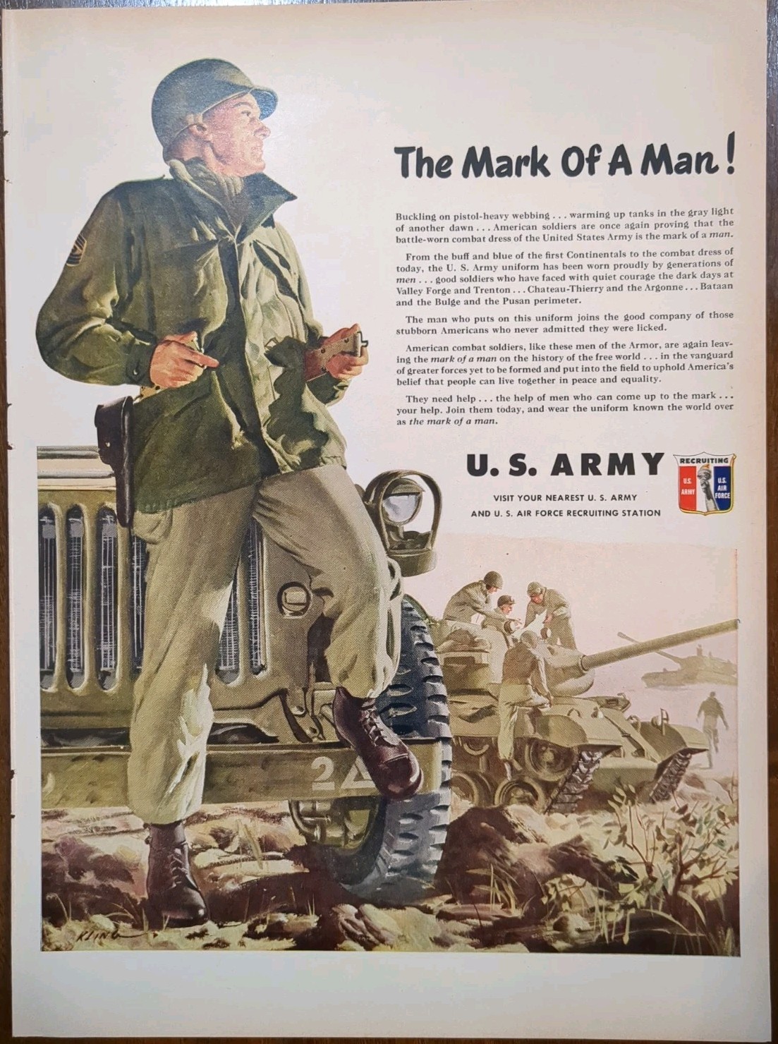1951 vintage US army recruiting print, The Mark Of A Man