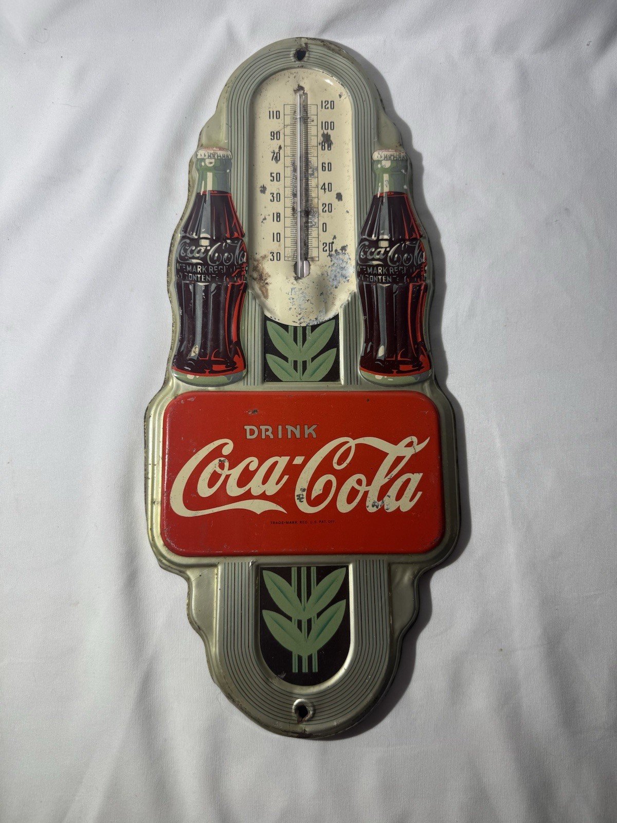 Vintage 1941 Original Double Bottle Coca-Cola Tin Thermometer Advertising Sign