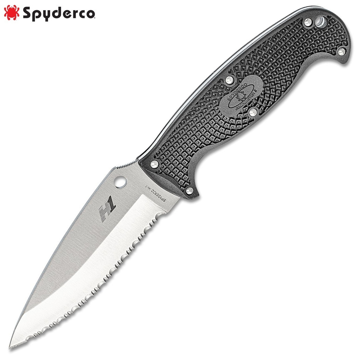 Spyderco Jumpmaster 2 H2 Serrated Leaf Blade Black FRN Handles + Sheath FB24SBK2