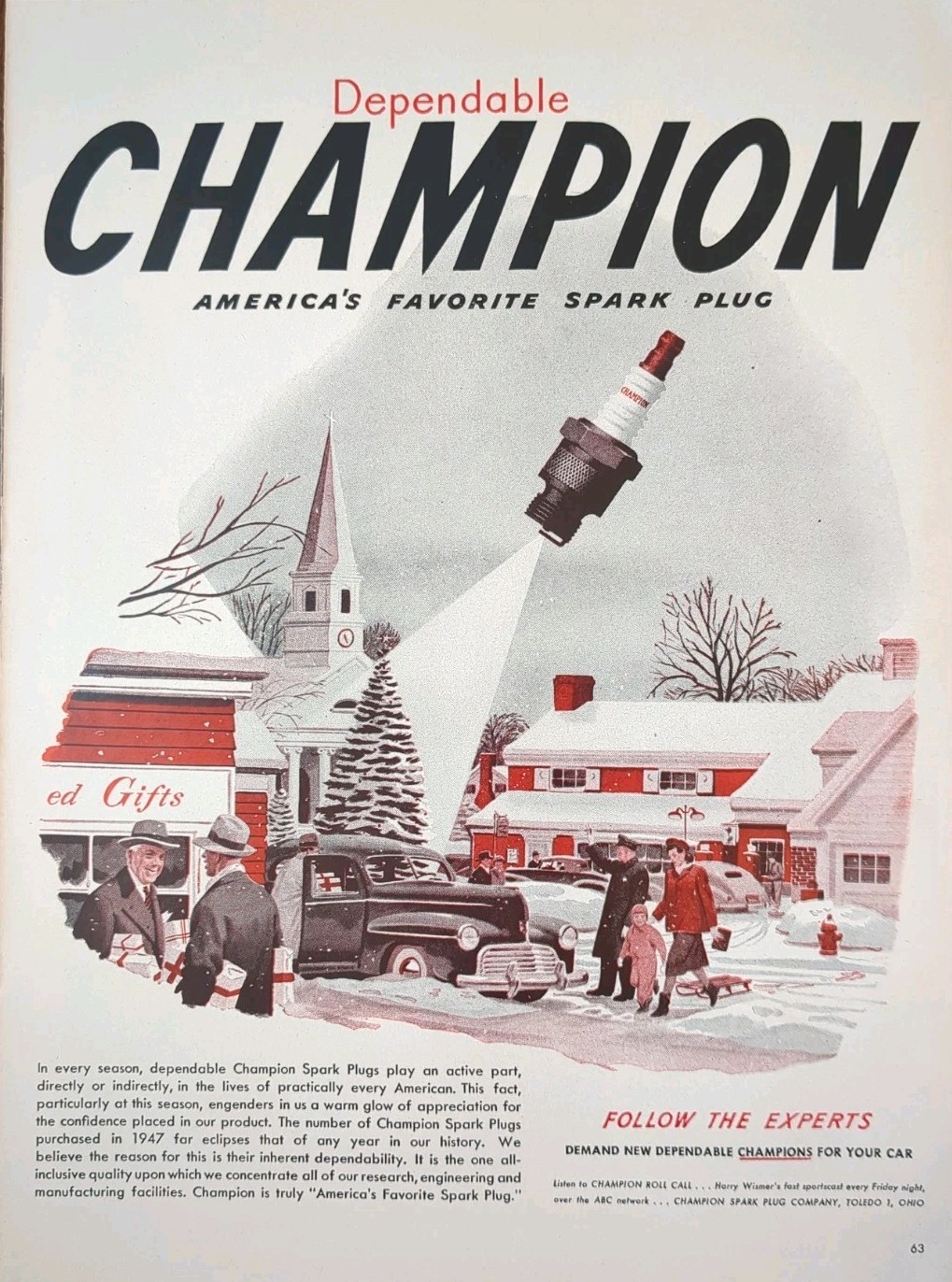 1947 Champion Spark Plug Print Ad, America\'s Most Reliable 