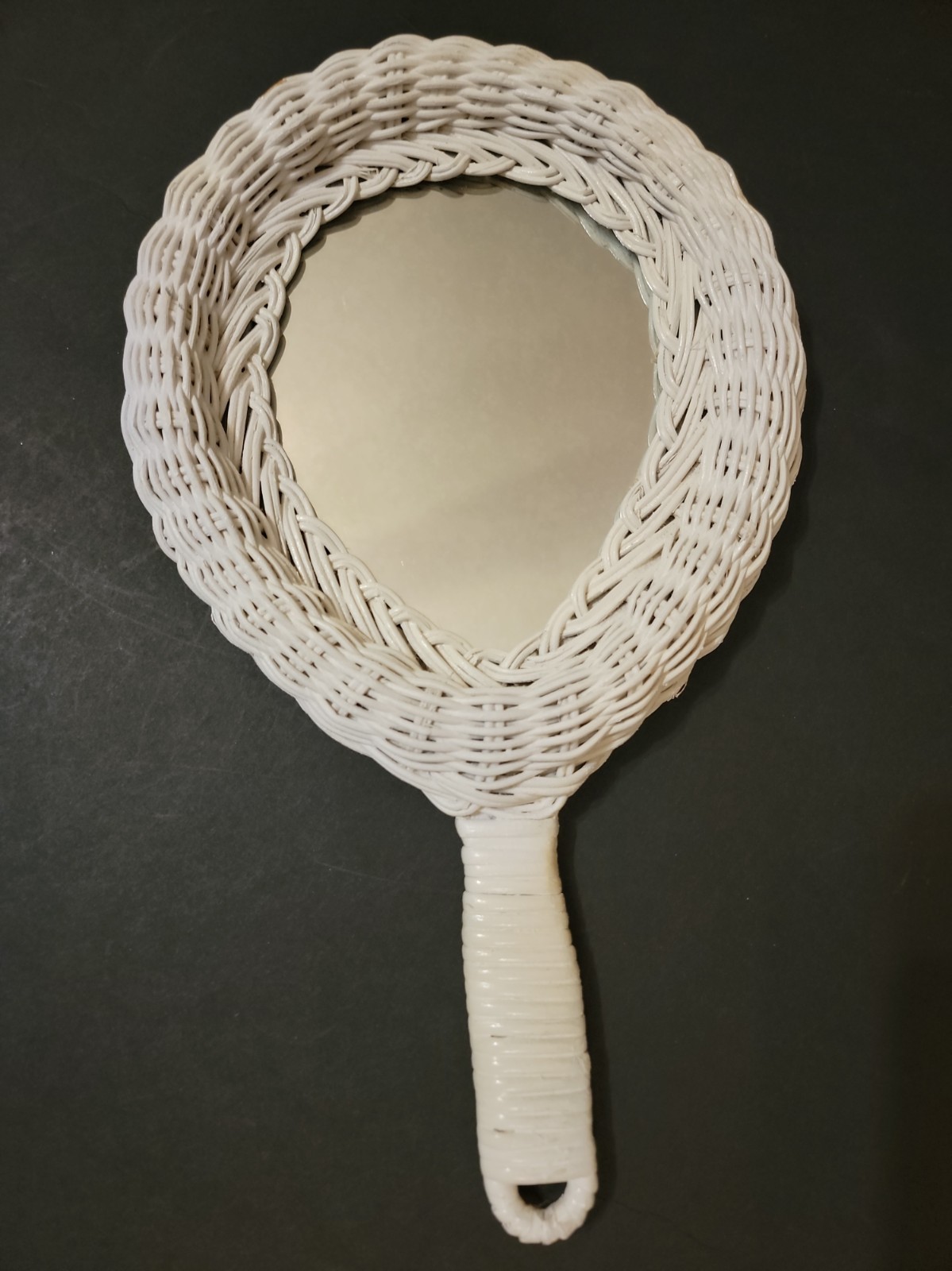 Vtg White Wicker 70\'s Boho Vanity Mirror 14 In Cottagecore