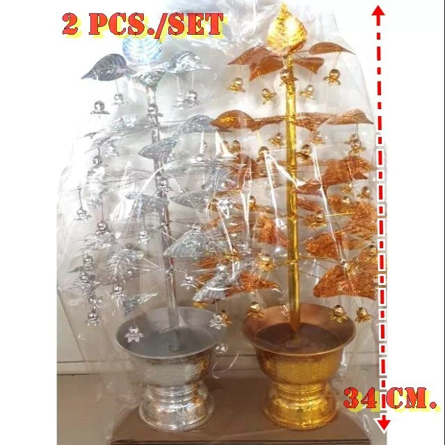 Gold&Silver Phan Bodhi Pho Tree Leaf Metal Plated Gild Prostate 5 Layers Stand