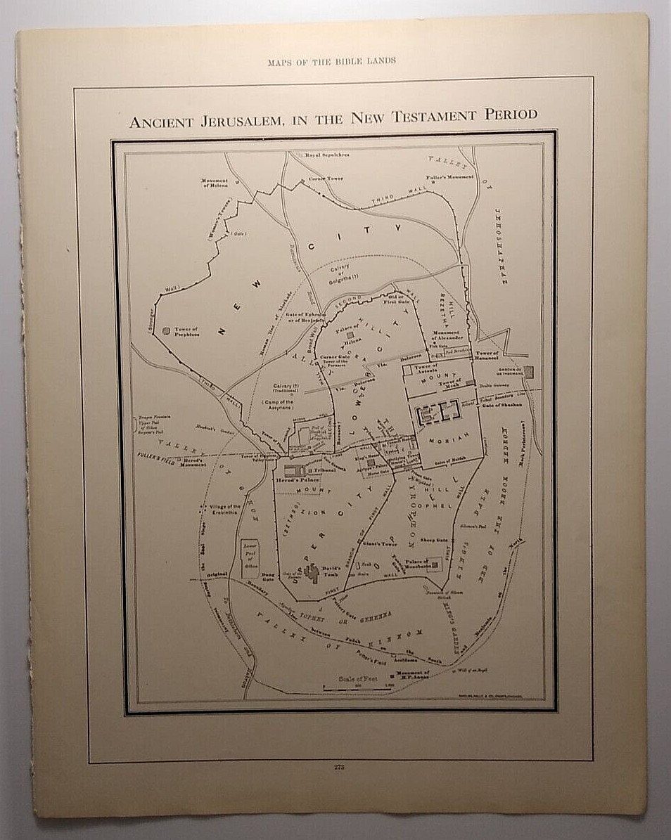 1937 Antique ANCIENT JERUSALEM in the NEW TESTAMENT Atlas Map - Rand McNally