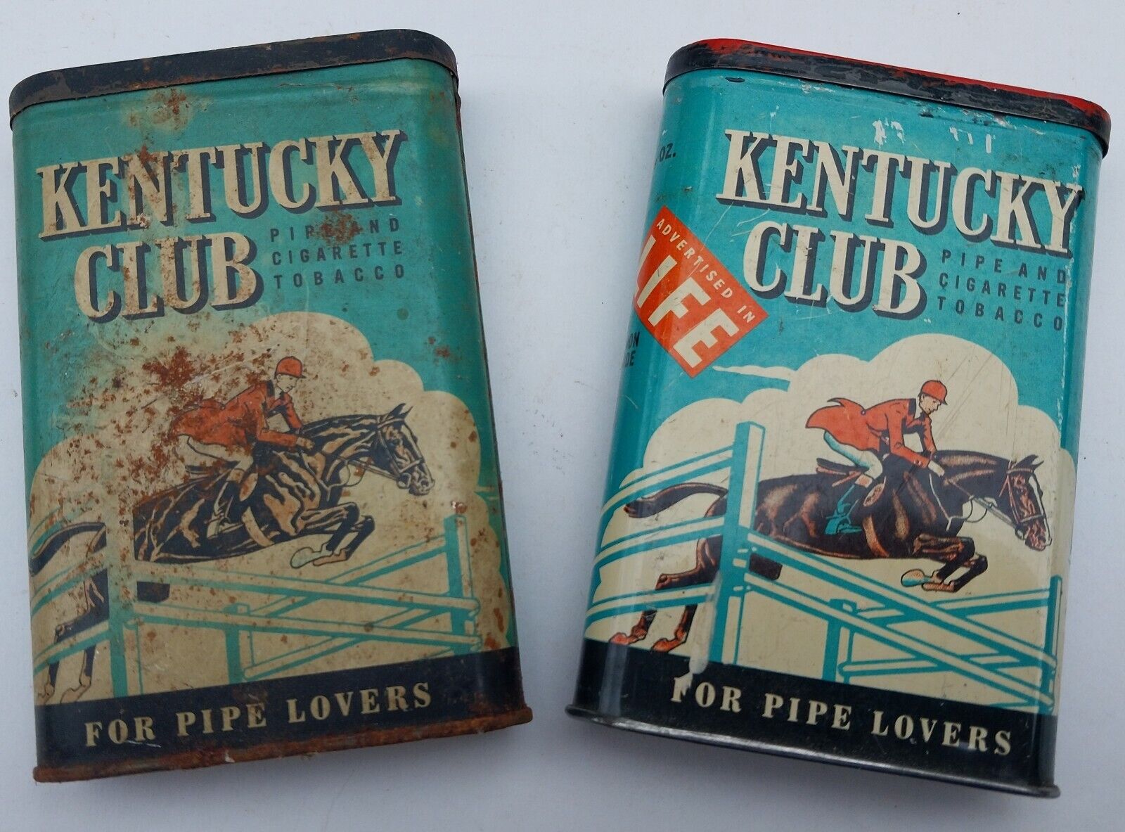 2 Empty Vintage Ketucky Club Vertical Pocket Tin Tobacco Stash Box Grandpa