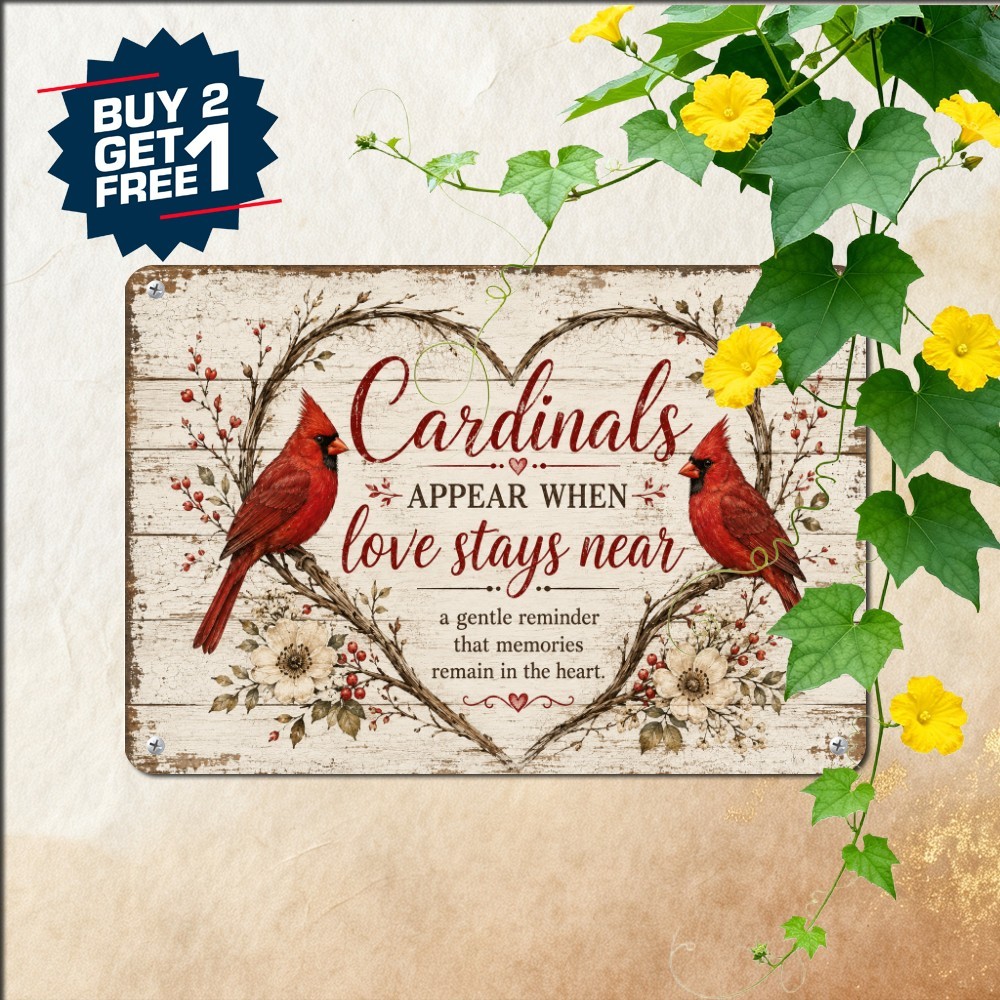 Red Cardinal Memorial Songbird Sign Heartfelt Family Love Metal Tin Plaque