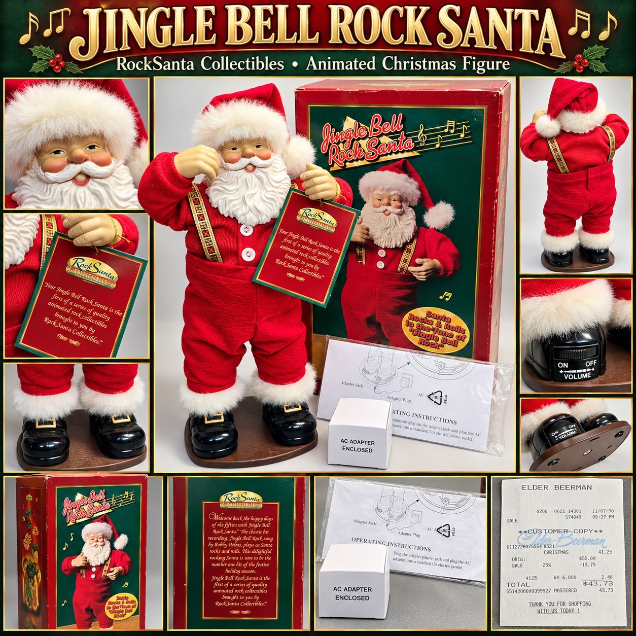 Vintage Jingle Bell Rock Santa Animated Musical Dancing Santa Claus Sound