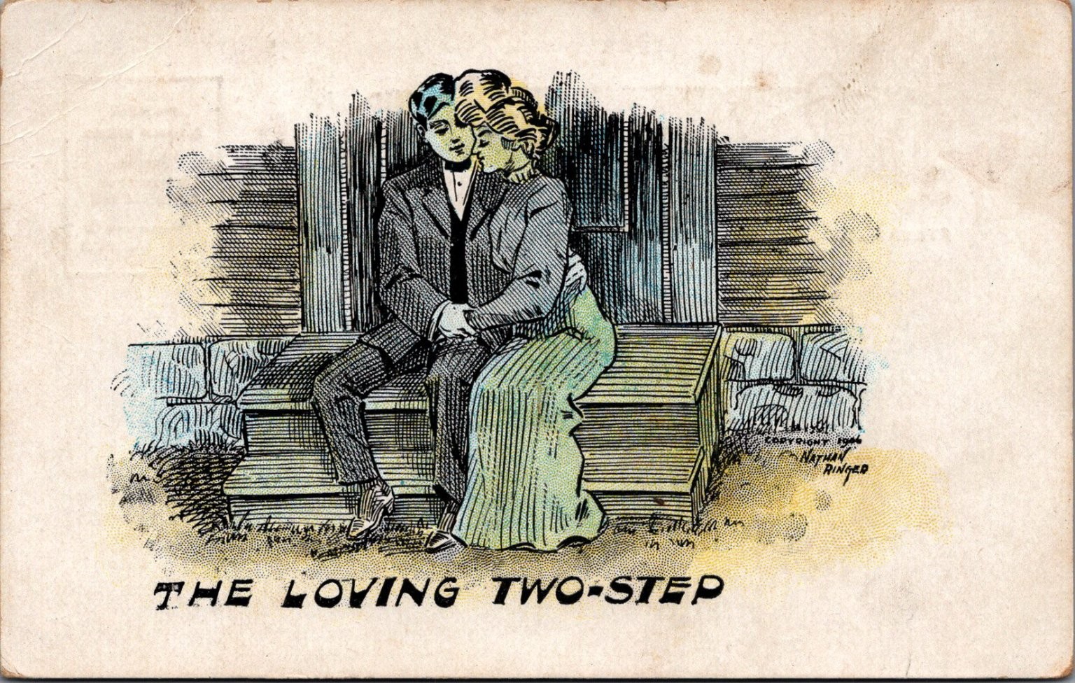 1908 THE LOVING TWO-STEP Postcard Nathan M. Minder Art Couple Embrace MINN