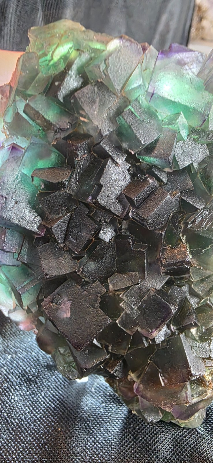 RARE DOUBLE-SIDED PURPLE & GREEN FLUORITE w/ QUARTZ — OKORUSU MINE, NAMIBIA