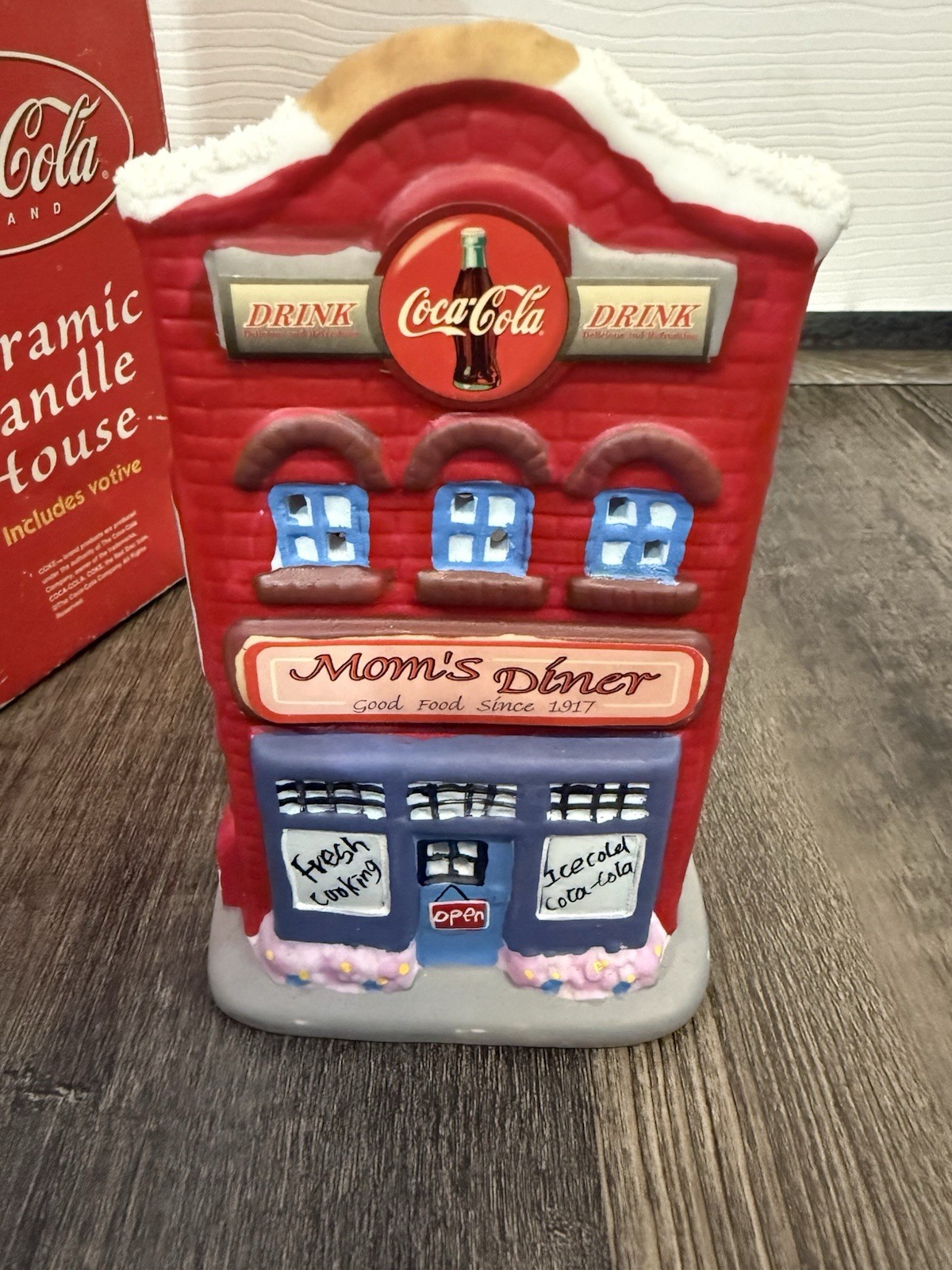 Coca Cola Ceramic Village Store Votive Candle House with Box