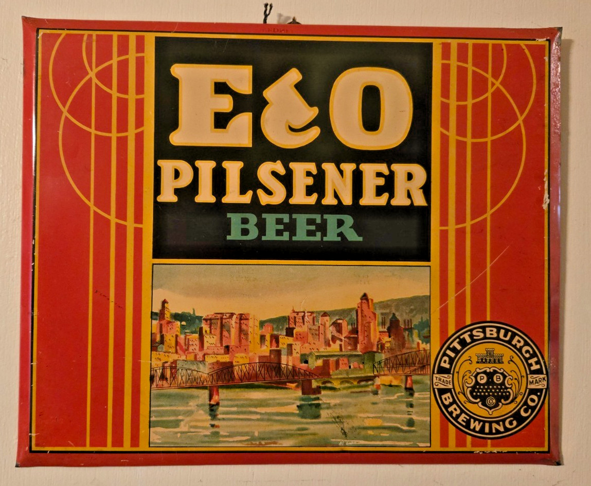 Vintage/Original E & O PILSENER BEER TOC Sign Pittsburgh Brewing PA 11X9 Skyline