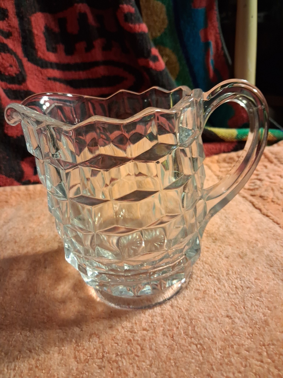 Vintage Fostoria American Clear Glass Creamer Cube Cubist Pattern GIANT 5\ Vintage Fostoria American Clear Glass Creamer Cube Cubist Pattern GIANT 5\
