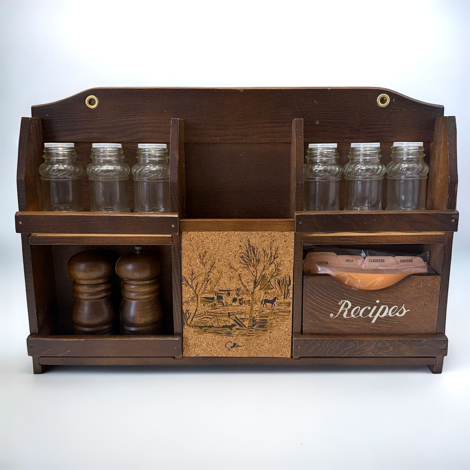 Vintage Himark NWT Wooden Spice Rack Recipe Box Utensil Holder Salt Pepper Set Vintage Himark NWT Wooden Spice Rack Recipe Box Utensil Holder Salt Pepper Set