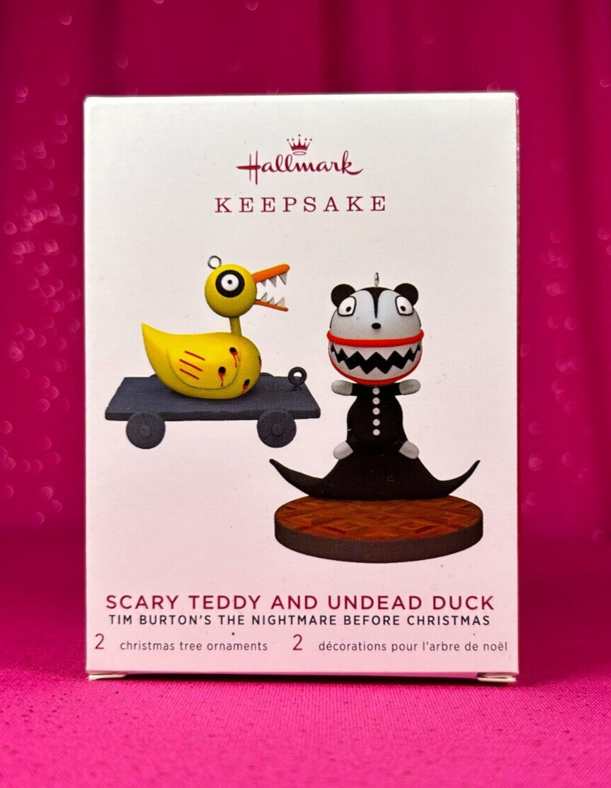 Hallmark 2019 Nightmare Before Christmas Scary Teddy & Undead Duck Ornament Set