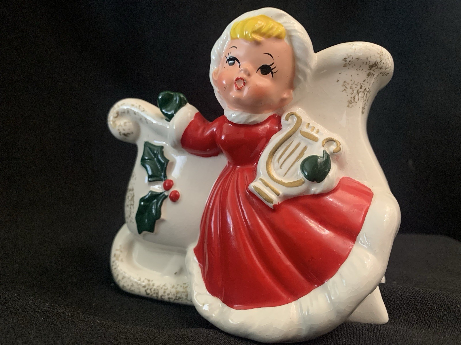 Norcrest Sleigh & Girl With Harp Planter Christmas 1950's Japan Vintage NAPCO HH