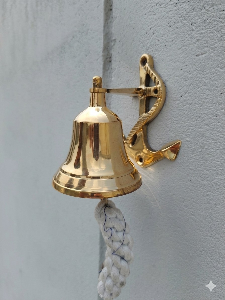 Vintage Solid Brass Ship Bell with Anchor Wall Mount – Nautical Hanging...