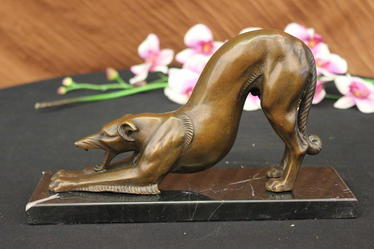 WONDERFUL FRENCH CARVIN ART BRONZE SCULPTURE WHIPPIT GREYHOUND DOG FIGURE DECOR