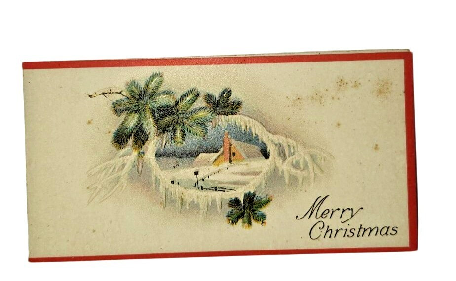 Vintage Christmas Greeting Card Bethlehem Winter Church Fold Out 1920s-40s